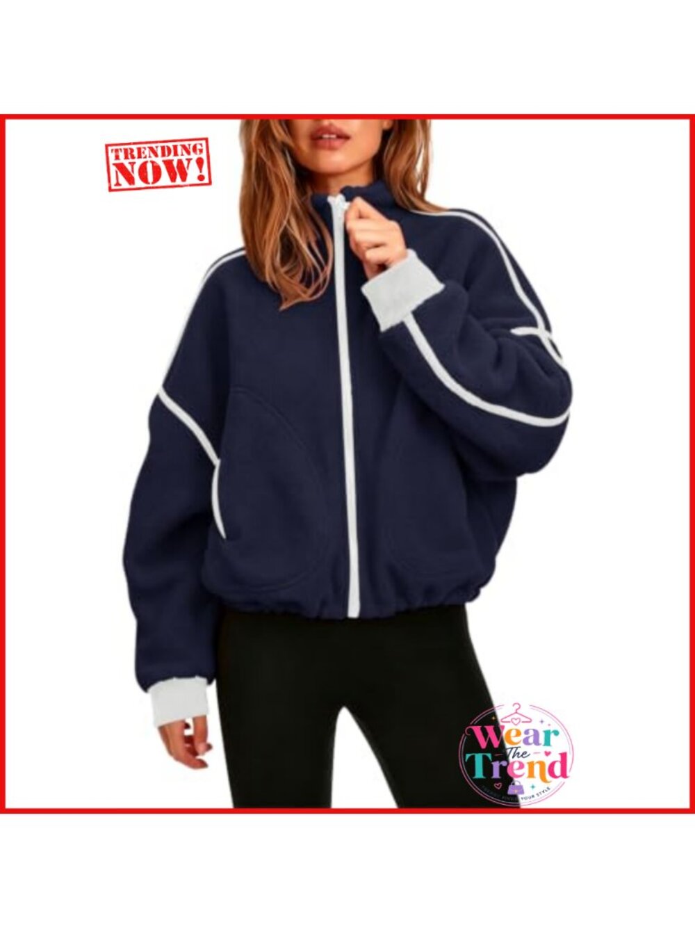 Fleece Jacket Cropped Full-Zip Sherpa Warm Stand Collar Outerwear Pockets
